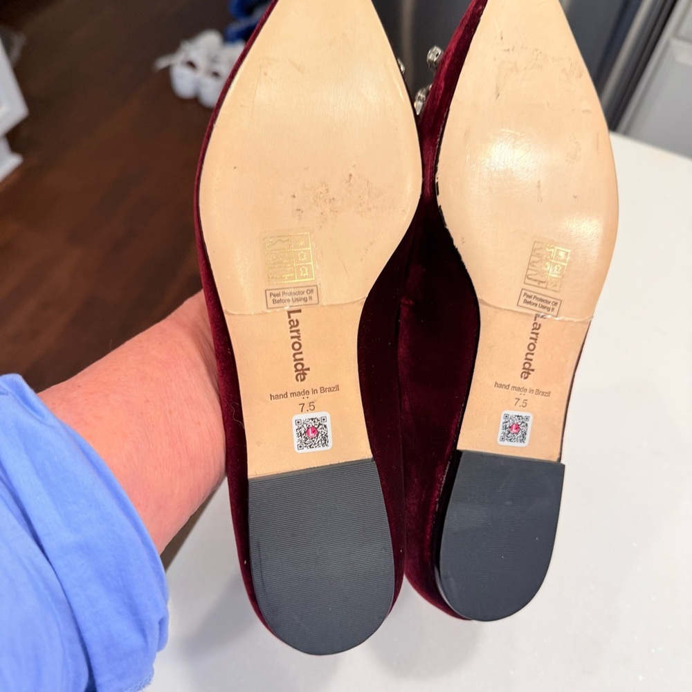Larroude Lee pointed toe velvet Crystal bow Ballet flats in wine 7.5 NEW - Picture 9 of 12